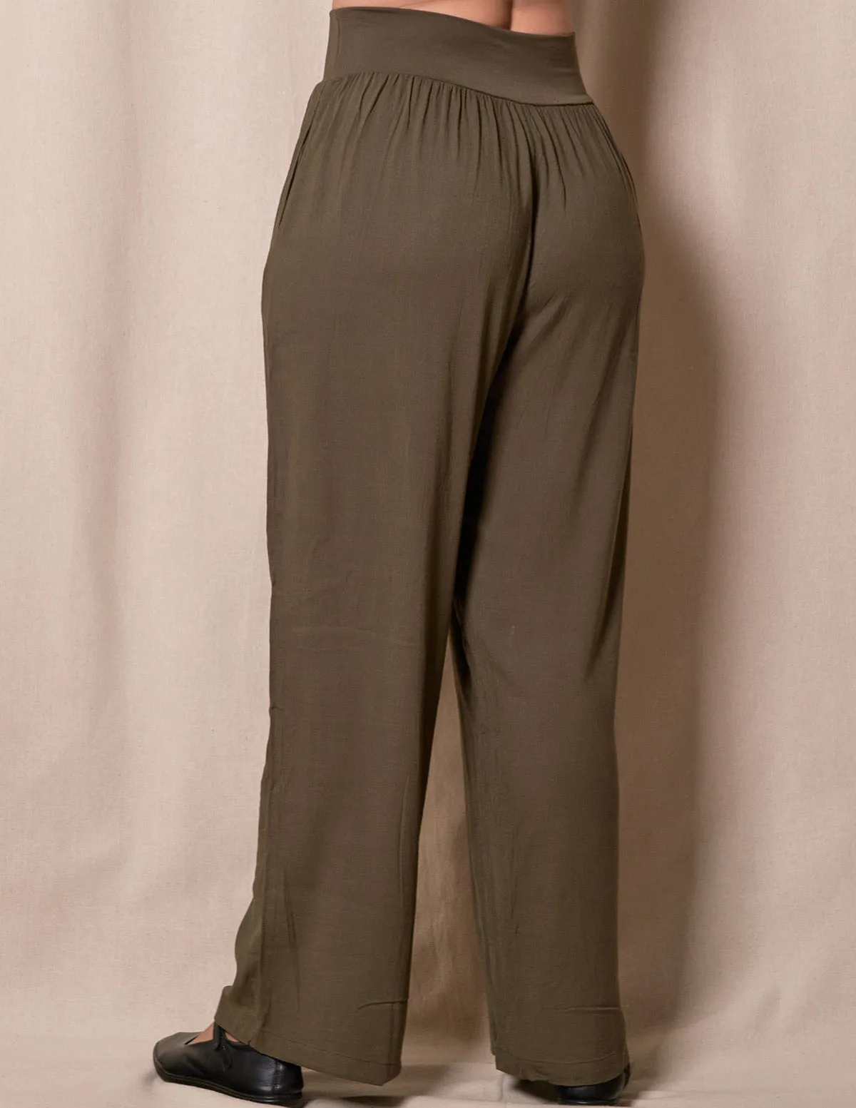 Linen / Bamboo Soft Waist Pants -  Olive