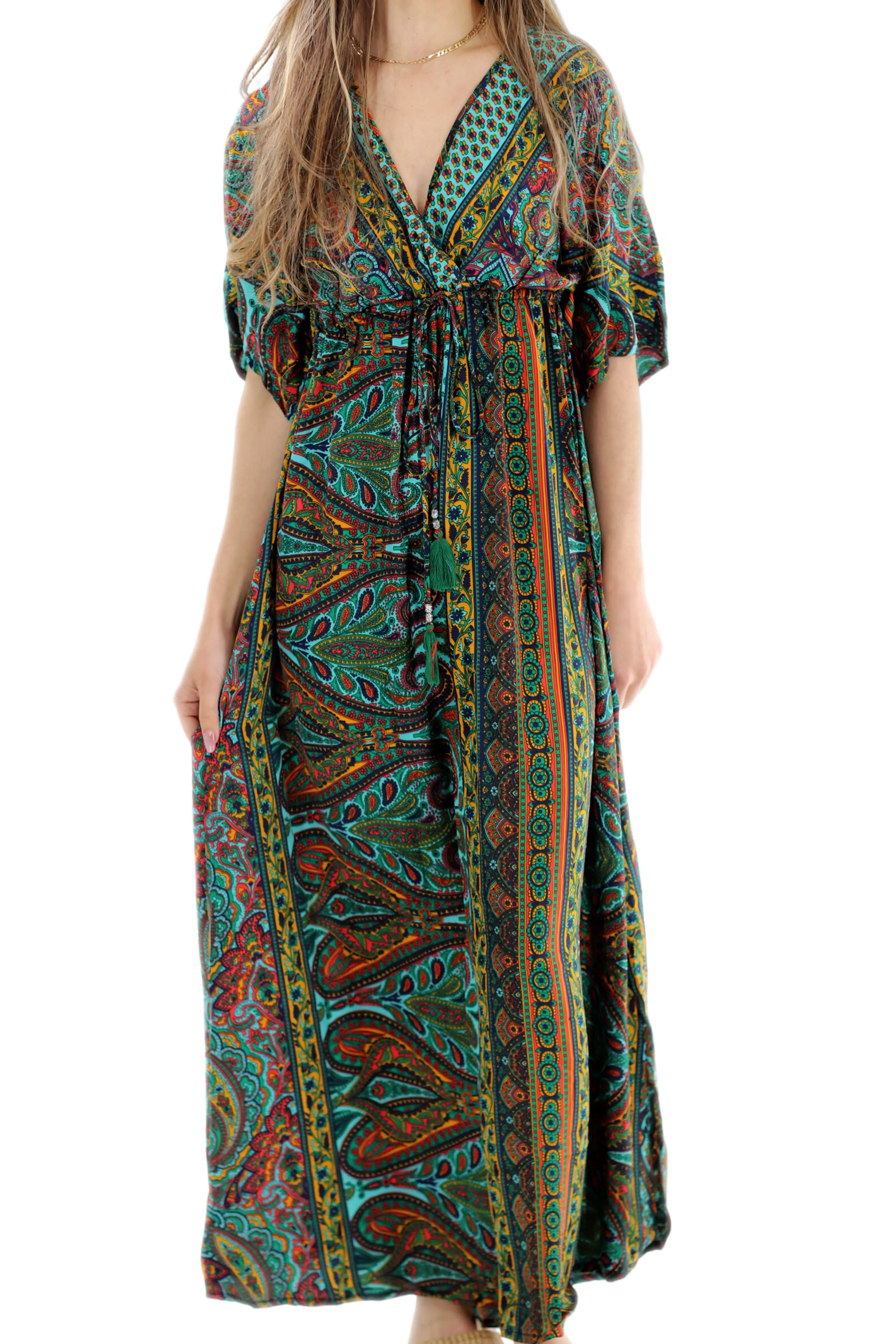 Long Flowy Floral 'Amalia' Maxi Dress in Green