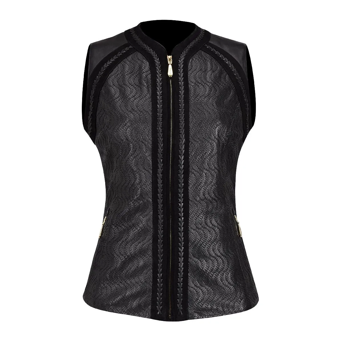 M283BOA - Cuadra black dress fashion cowhide leather vest for women