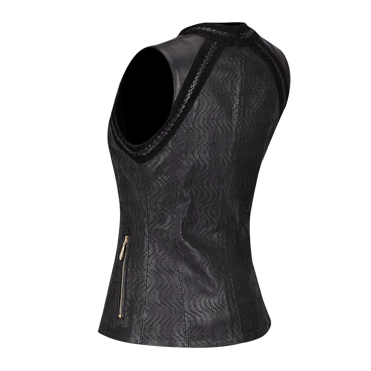 M283BOA - Cuadra black dress fashion cowhide leather vest for women