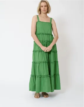 Margarita Maxi Cotton Poplin Dress in Emerald