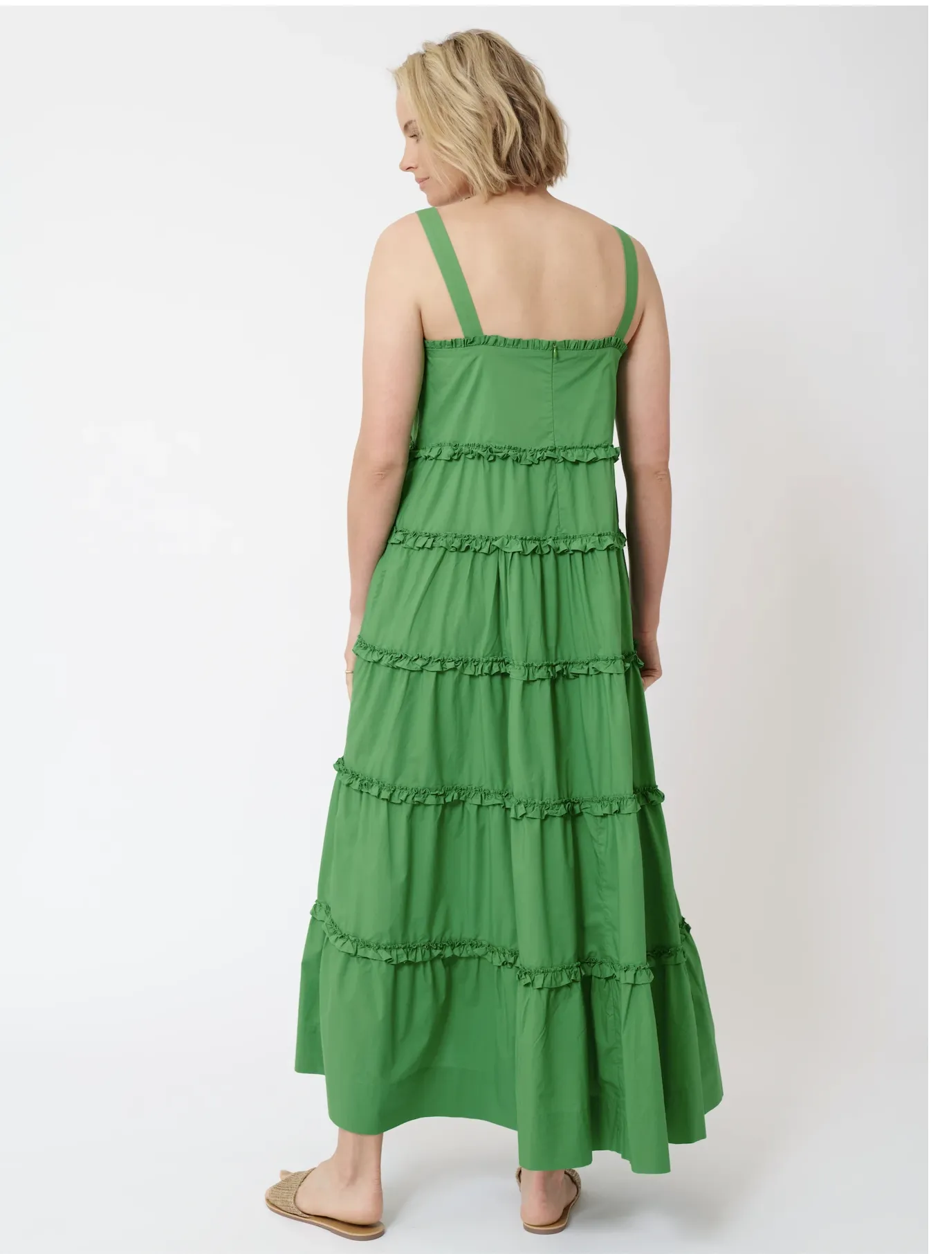 Margarita Maxi Cotton Poplin Dress in Emerald