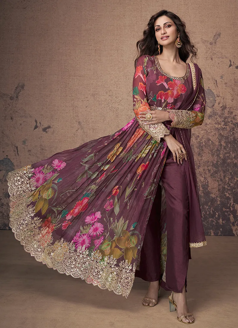 Maroon Embroidered Slit Style Anarkali Suit