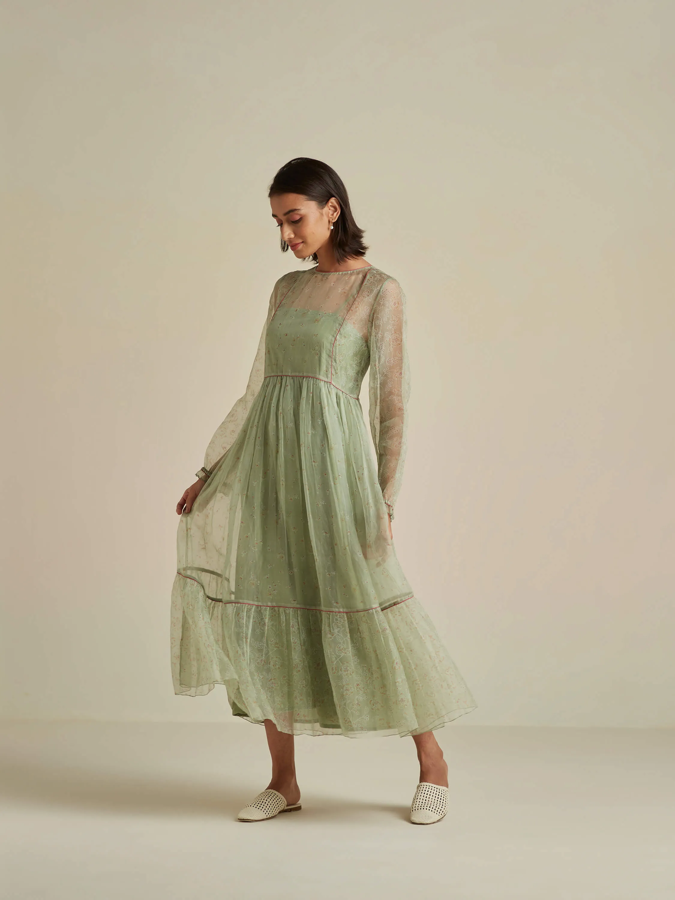 Matcha Swirl Organza Maxi Dress