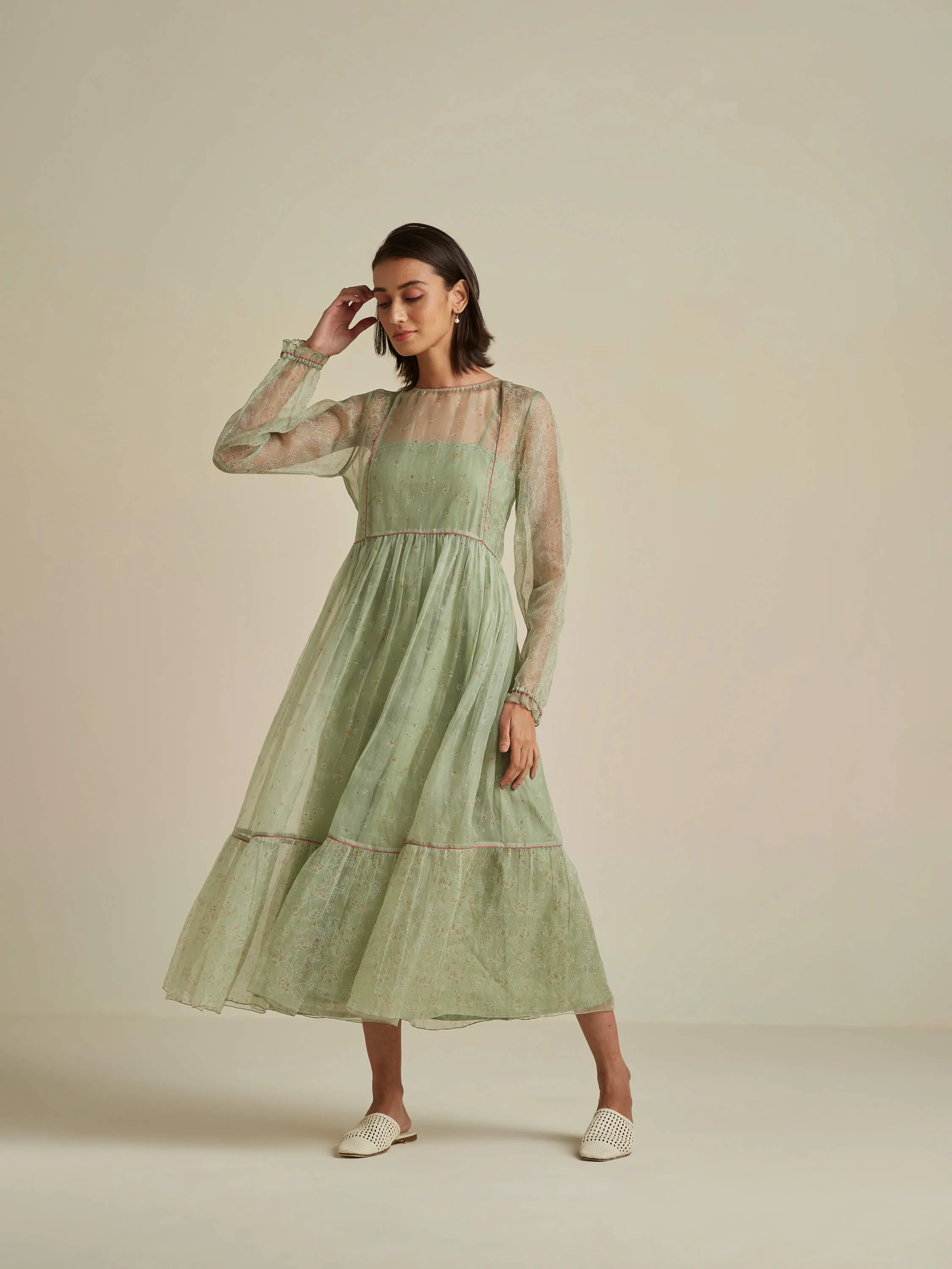 Matcha Swirl Organza Maxi Dress