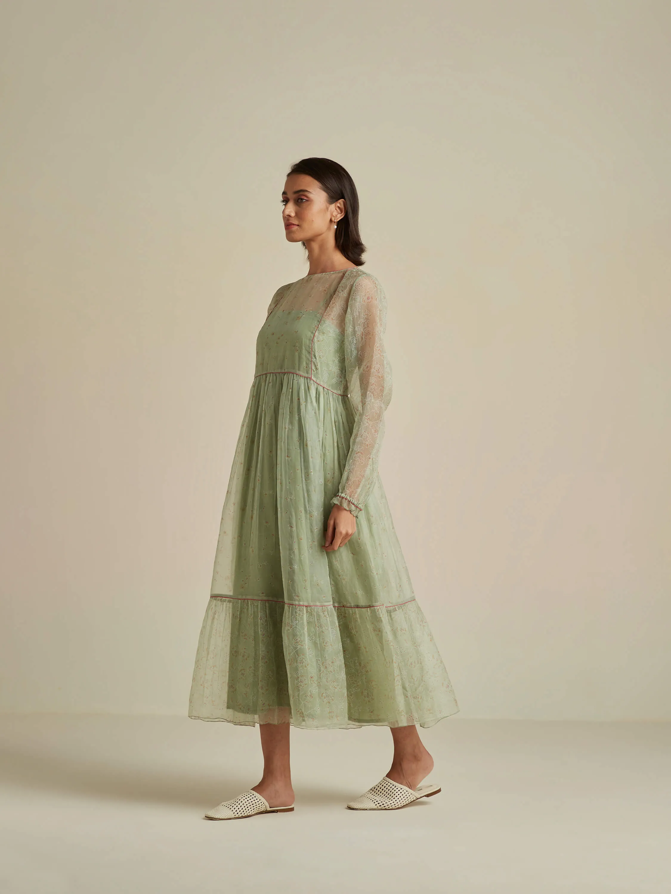 Matcha Swirl Organza Maxi Dress