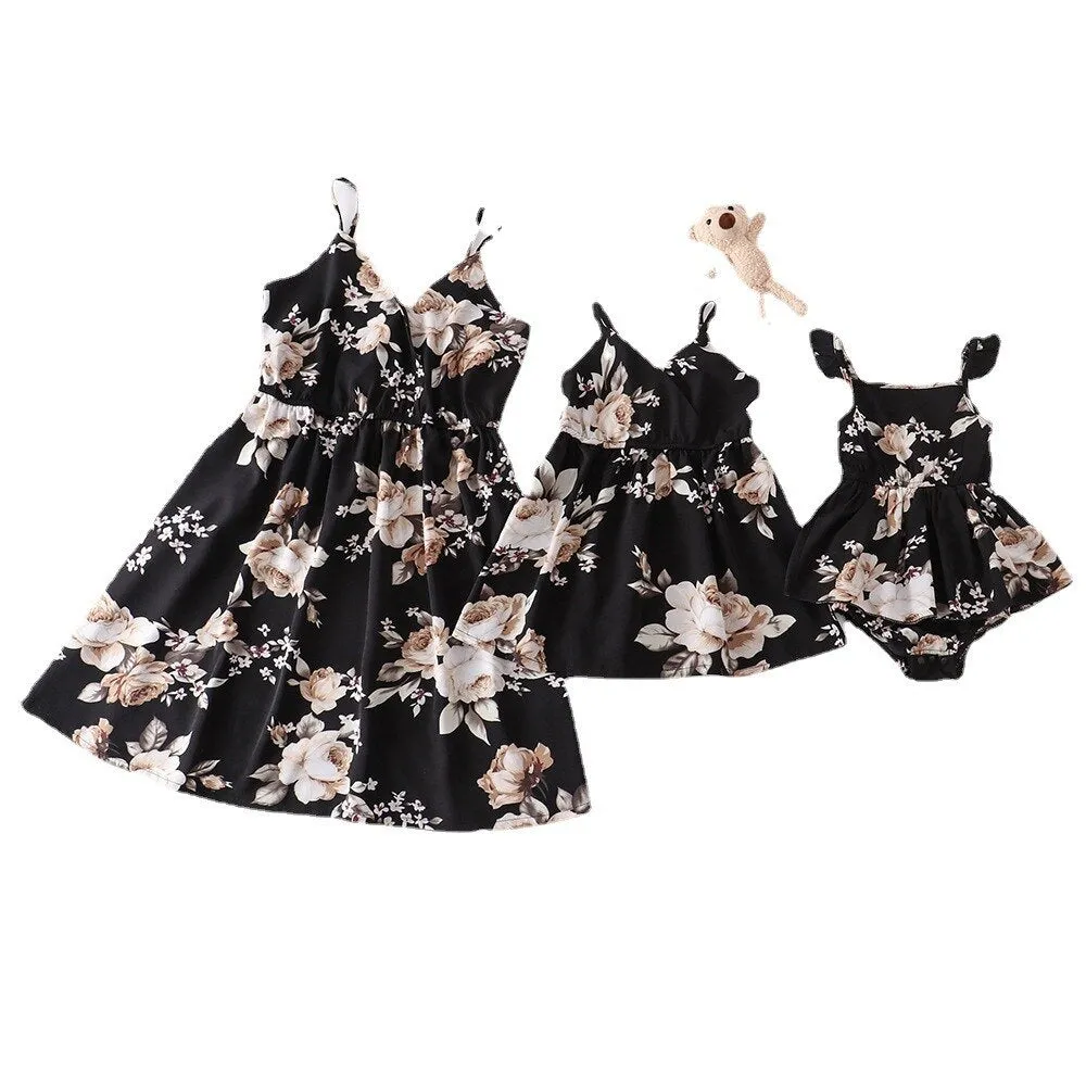 Matching Family Dress Black Floral Maxi Dress for Mommy and Me Matching Outfits