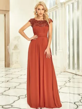 Maxi Long Lace Cap Sleeve Elegant Bridesmaid Dress