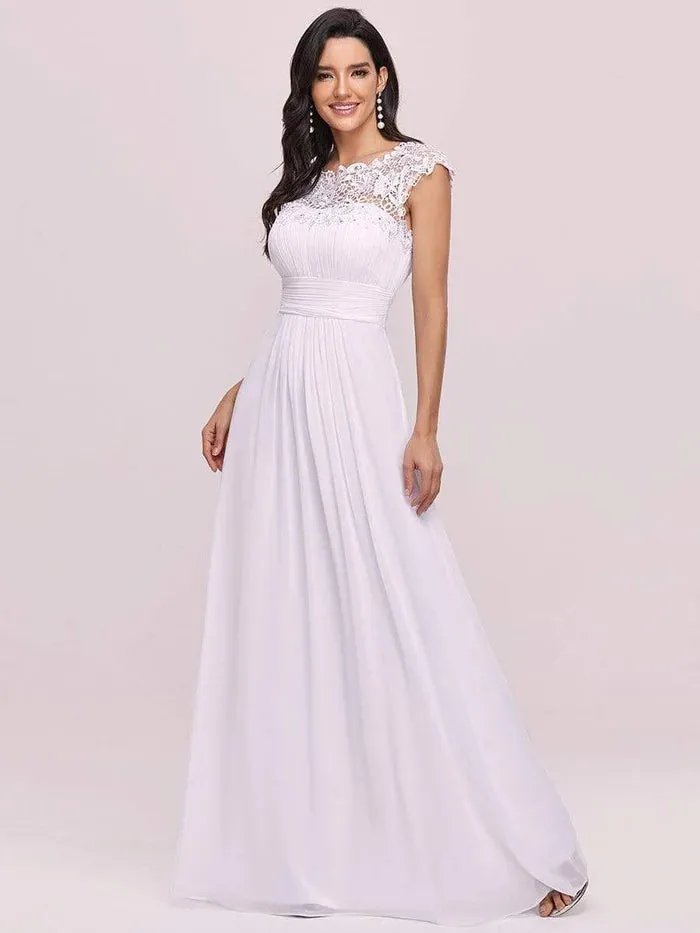 Maxi Long Lace Cap Sleeve Elegant Bridesmaid Dress