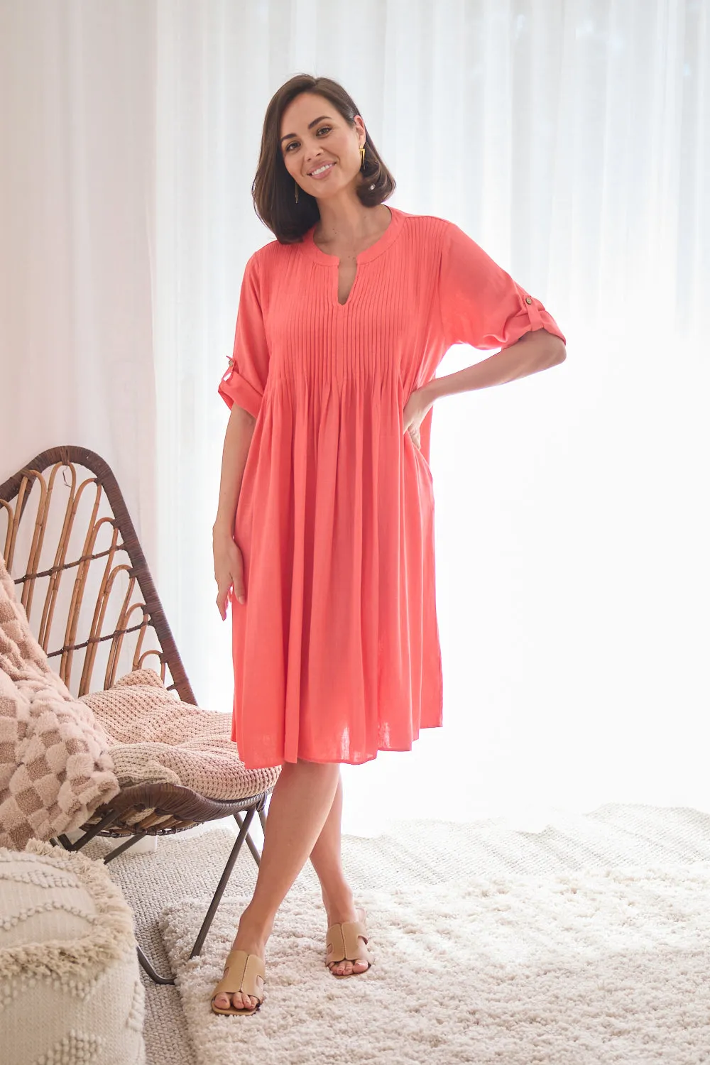 Melina Cotton & Linen Dress - Melon