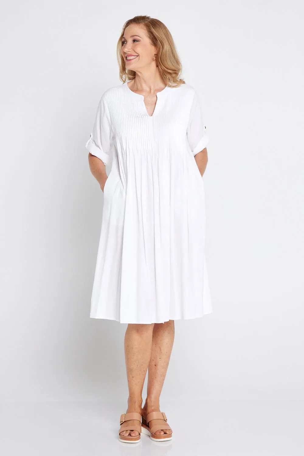 Melina Cotton & Linen Dress - White