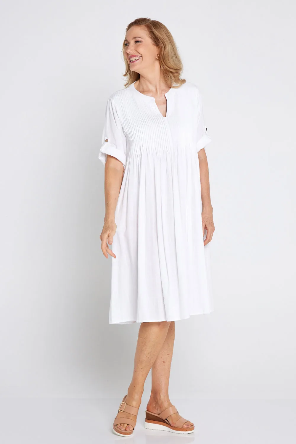 Melina Cotton & Linen Dress - White