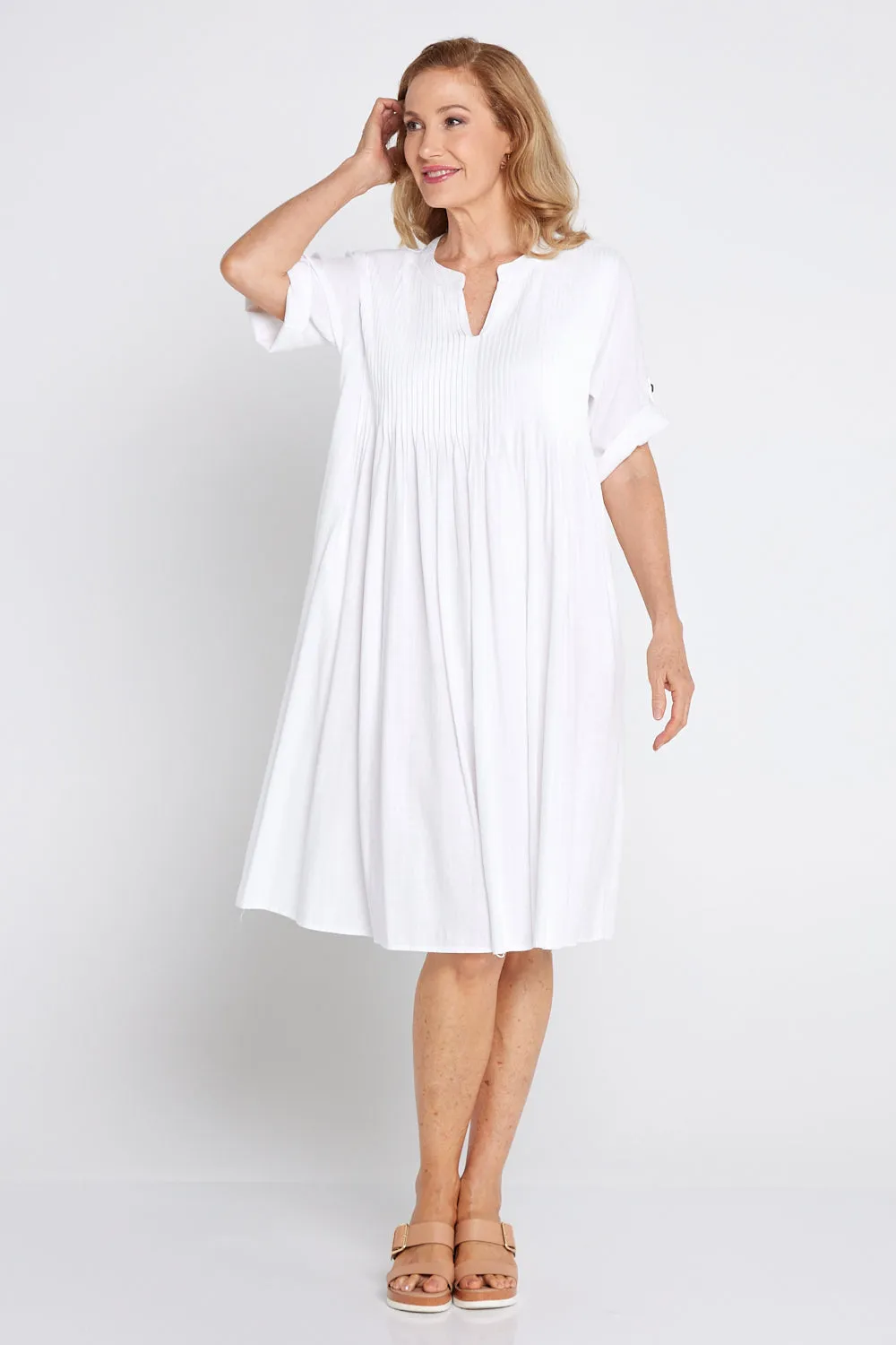 Melina Cotton & Linen Dress - White