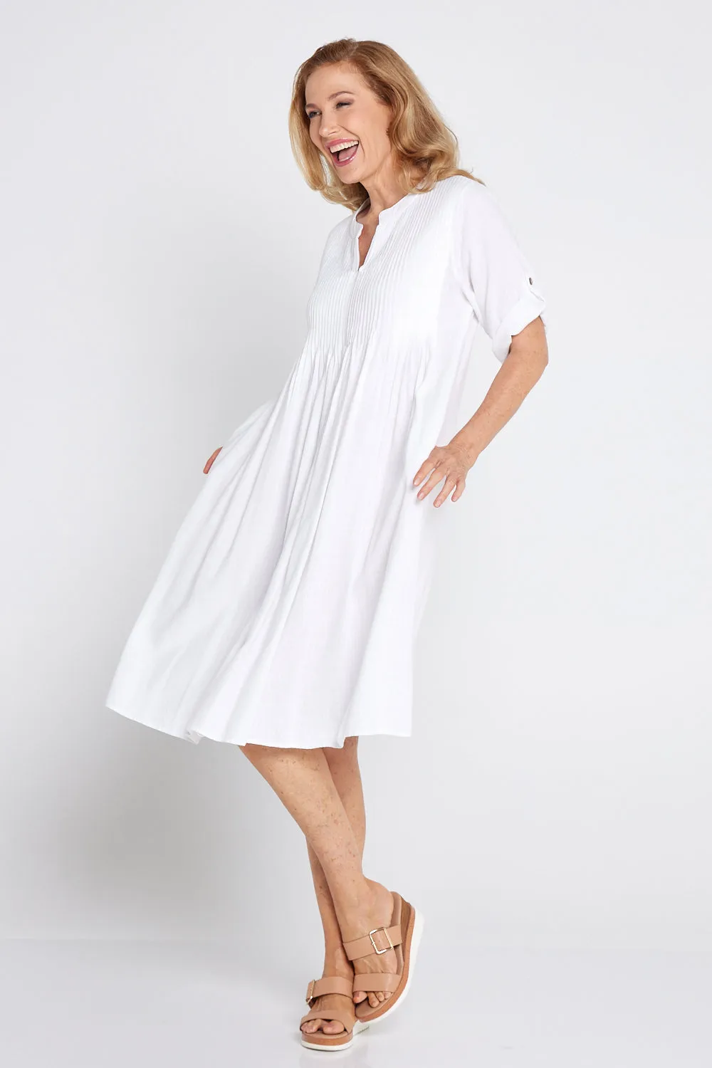 Melina Cotton & Linen Dress - White