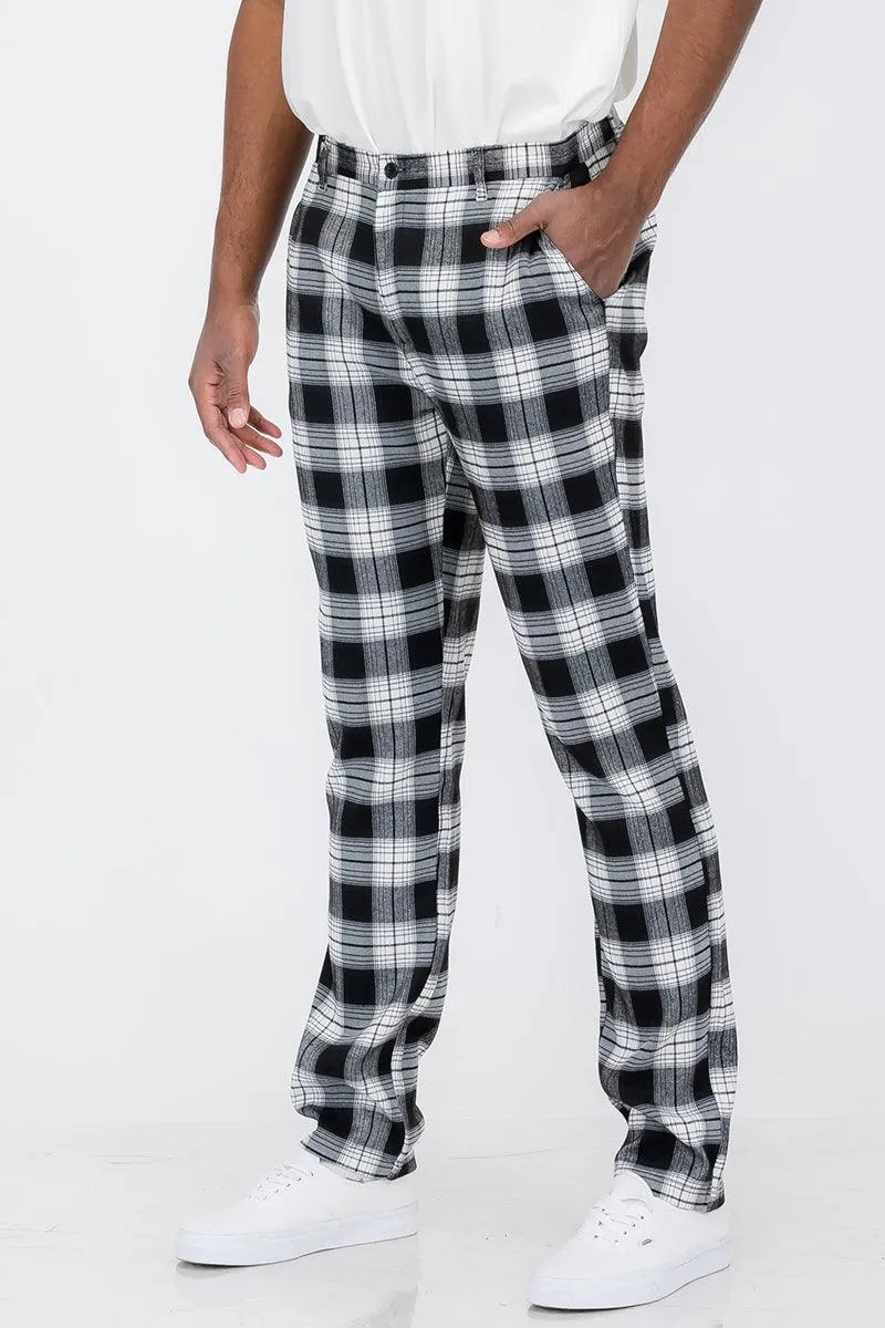 Mens Black /Gray Plaid Slim Fit Trouser Pants