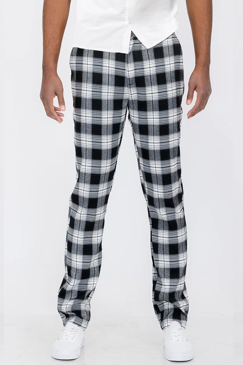 Mens Black /Gray Plaid Slim Fit Trouser Pants