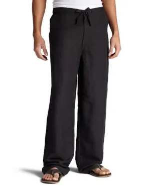 Mens Cubavera Solid Drawstring Elastic Linen Pants - C85B0063-BLACK