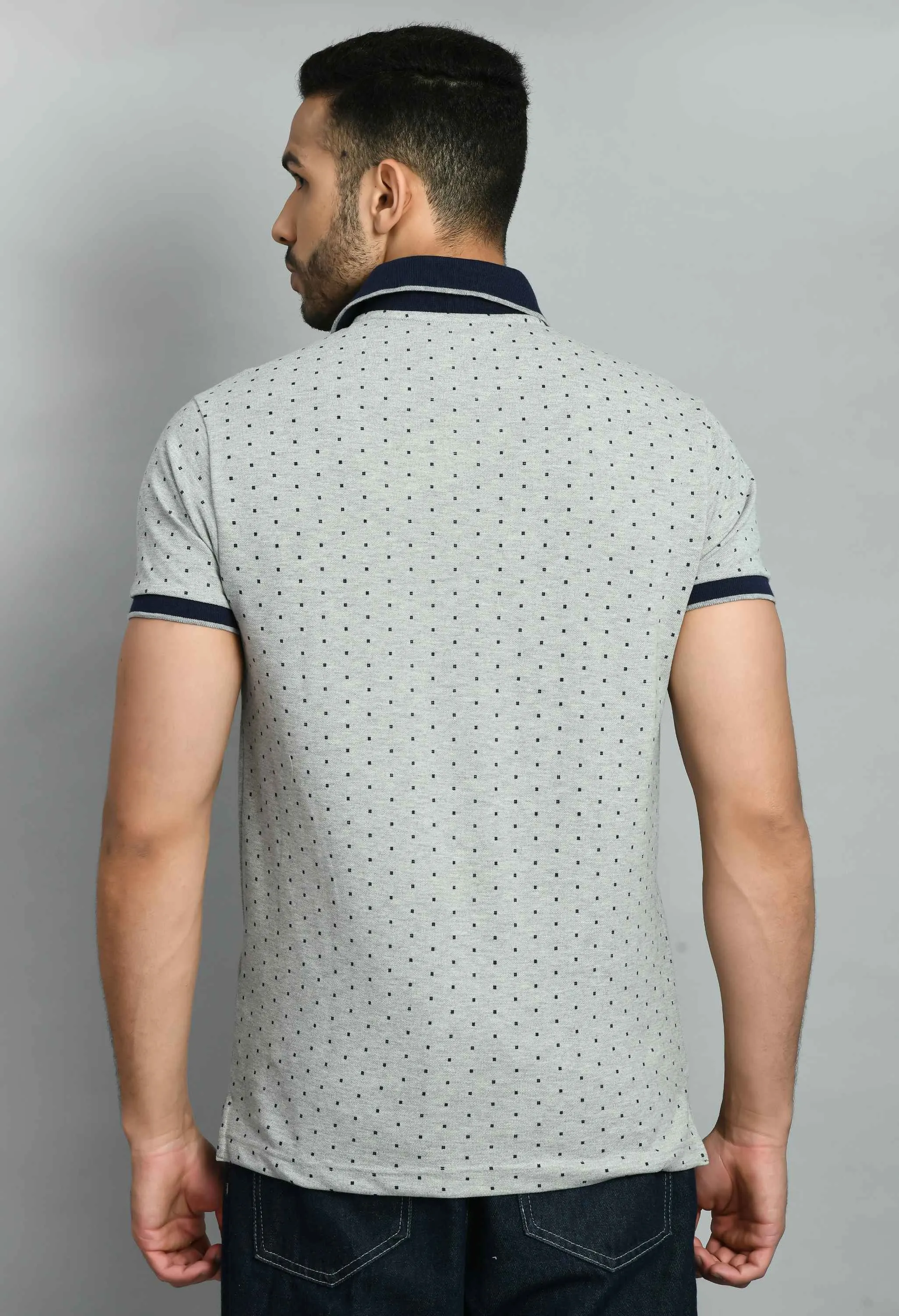 Men's Printed Gray Smart Fit Polo Tees