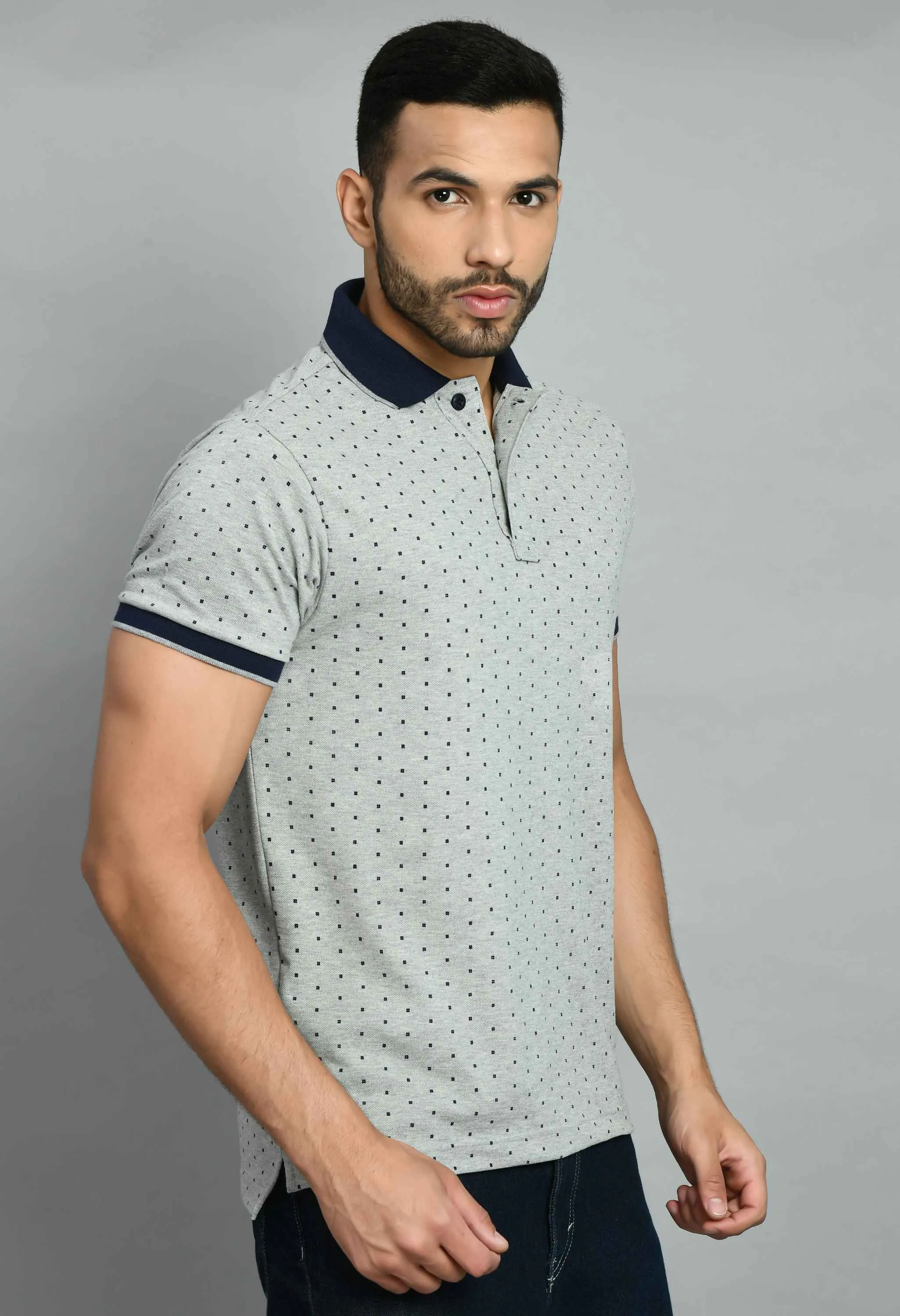 Men's Printed Gray Smart Fit Polo Tees