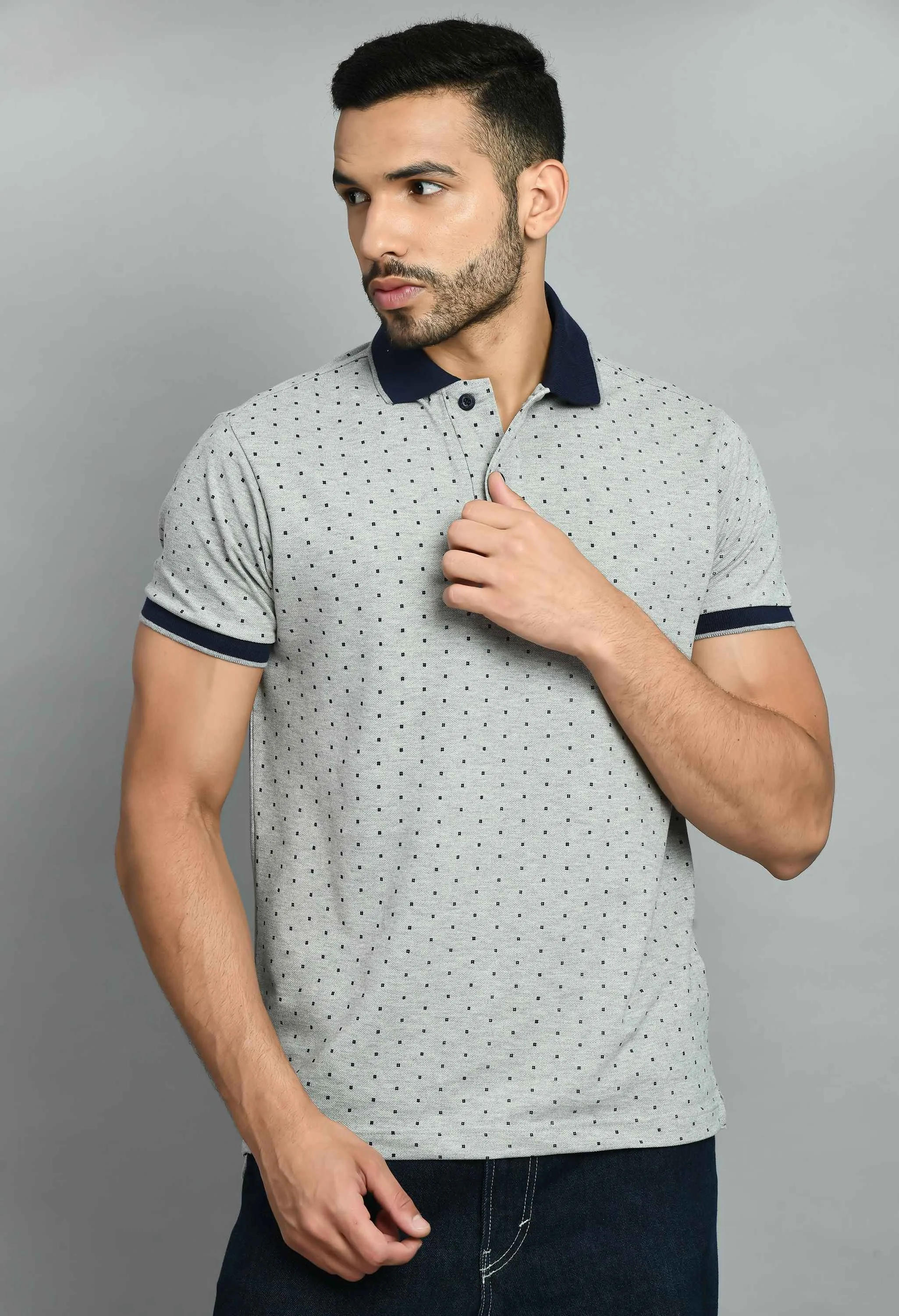 Men's Printed Gray Smart Fit Polo Tees