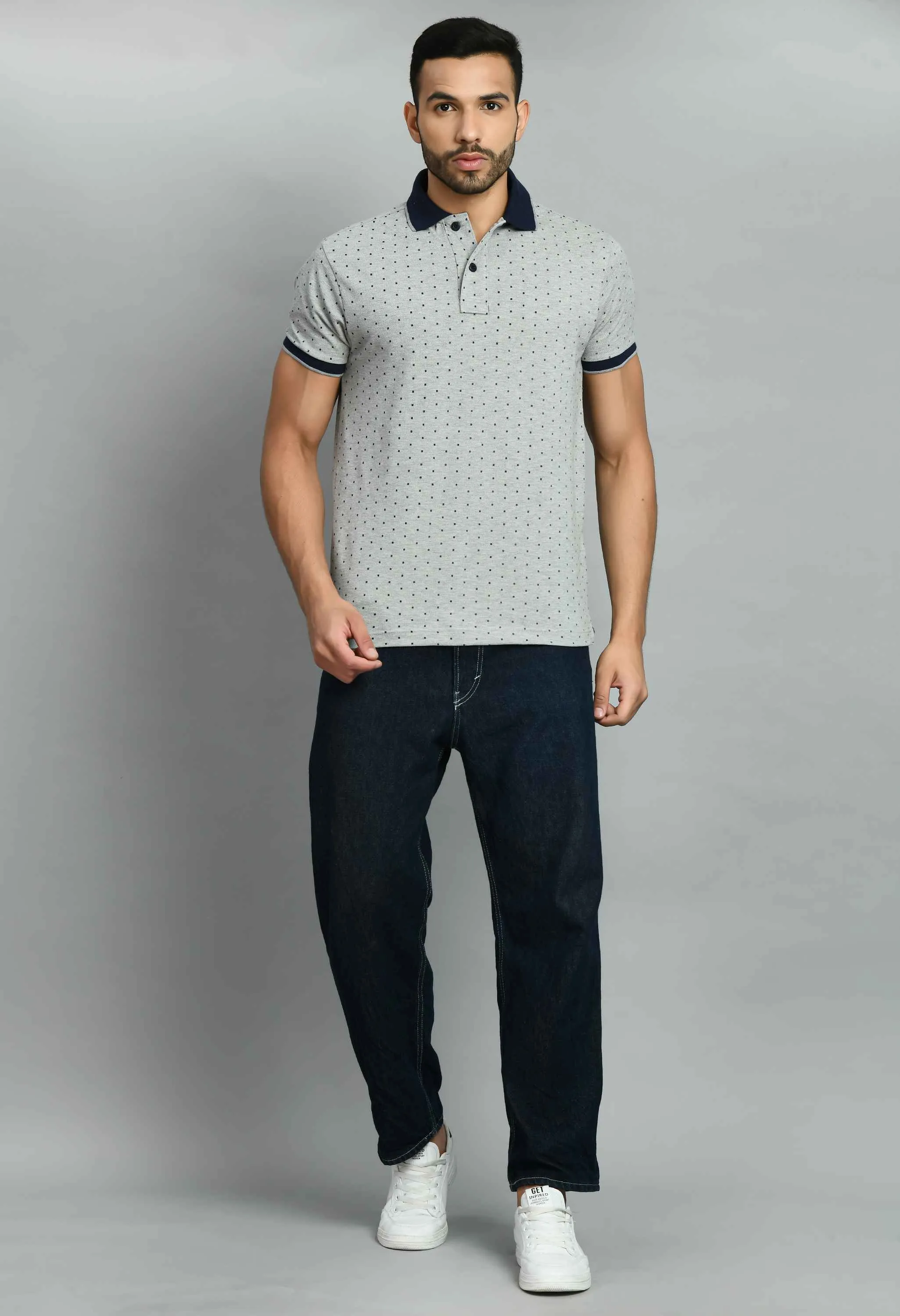 Men's Printed Gray Smart Fit Polo Tees