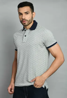 Men's Printed Gray Smart Fit Polo Tees