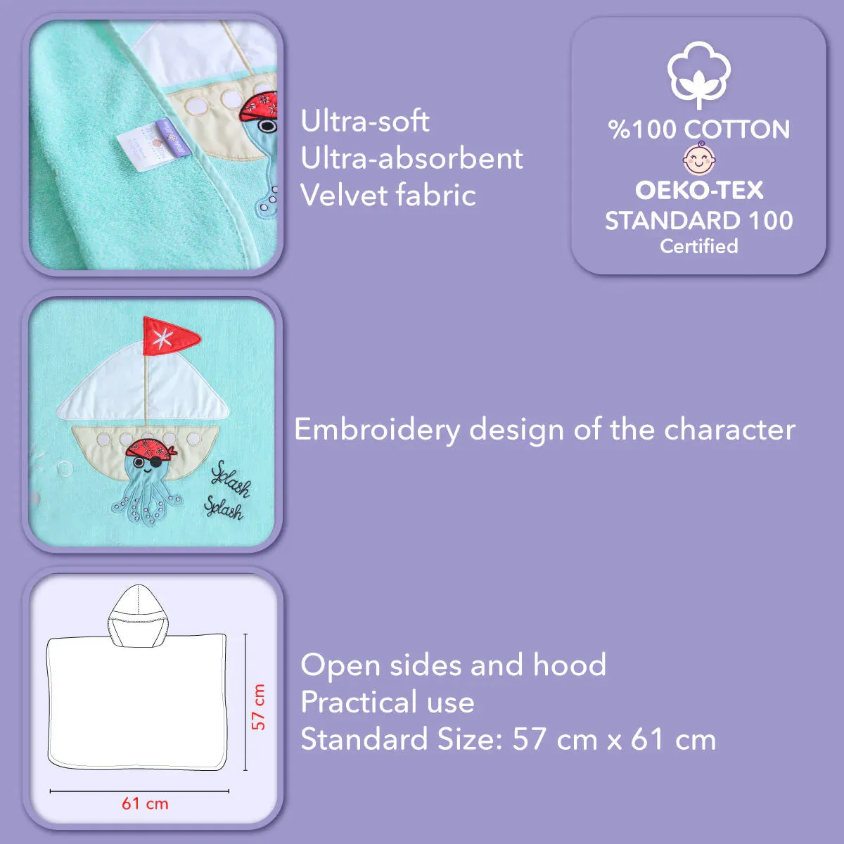 Milk&Moo Kids Poncho - Sailor Octopus Design