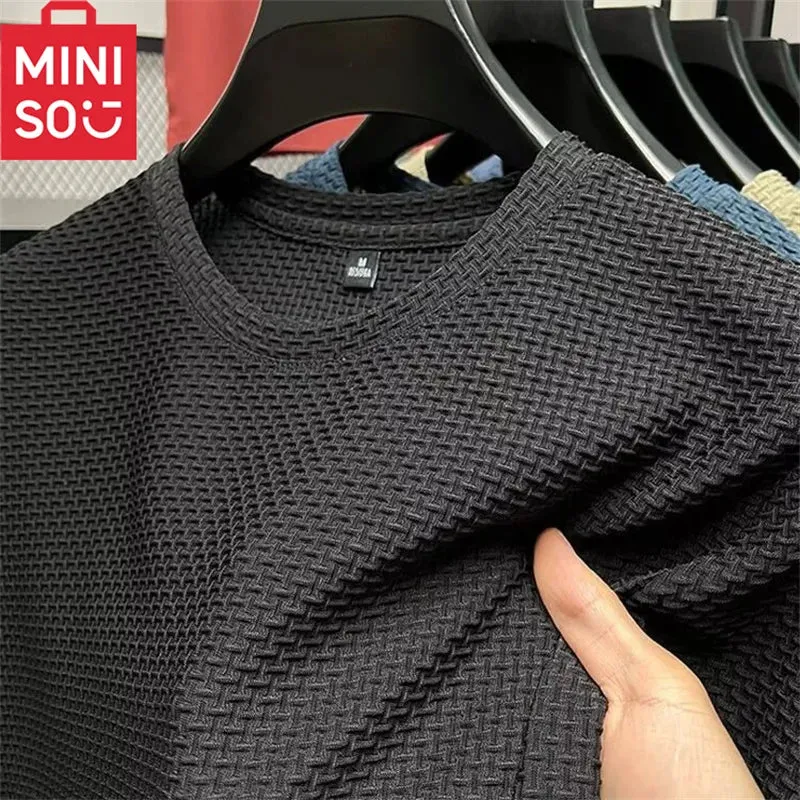 MINISO Bamboo Mesh Ice Silk T-shirt Men's Short sleeved Round Neck