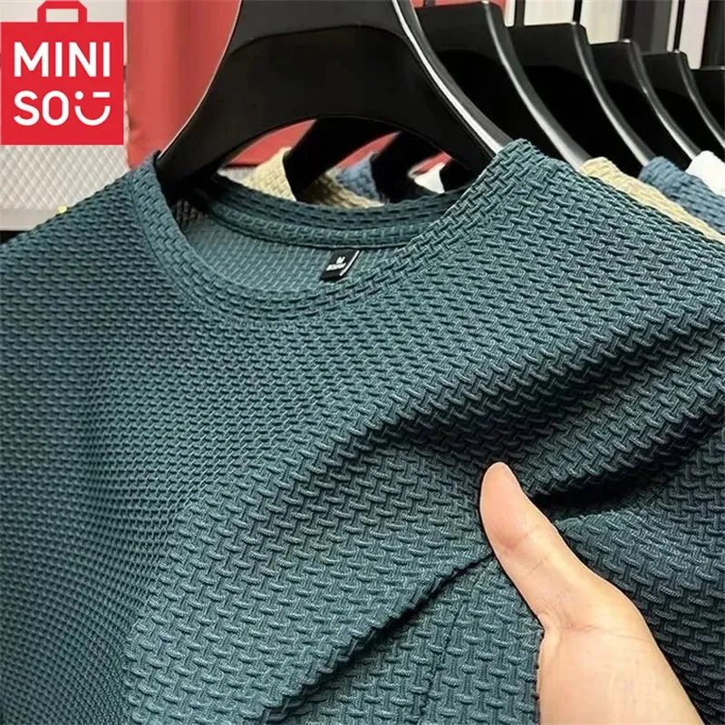 MINISO Bamboo Mesh Ice Silk T-shirt Men's Short sleeved Round Neck