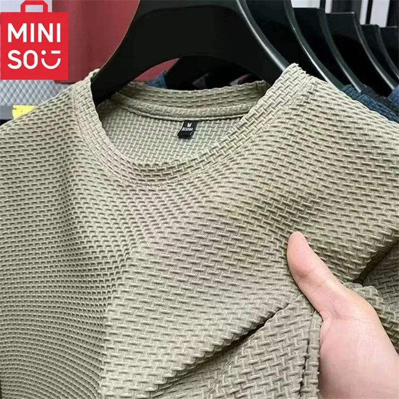 MINISO Bamboo Mesh Ice Silk T-shirt Men's Short sleeved Round Neck