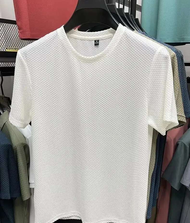 MINISO Bamboo Mesh Ice Silk T-shirt Men's Short sleeved Round Neck