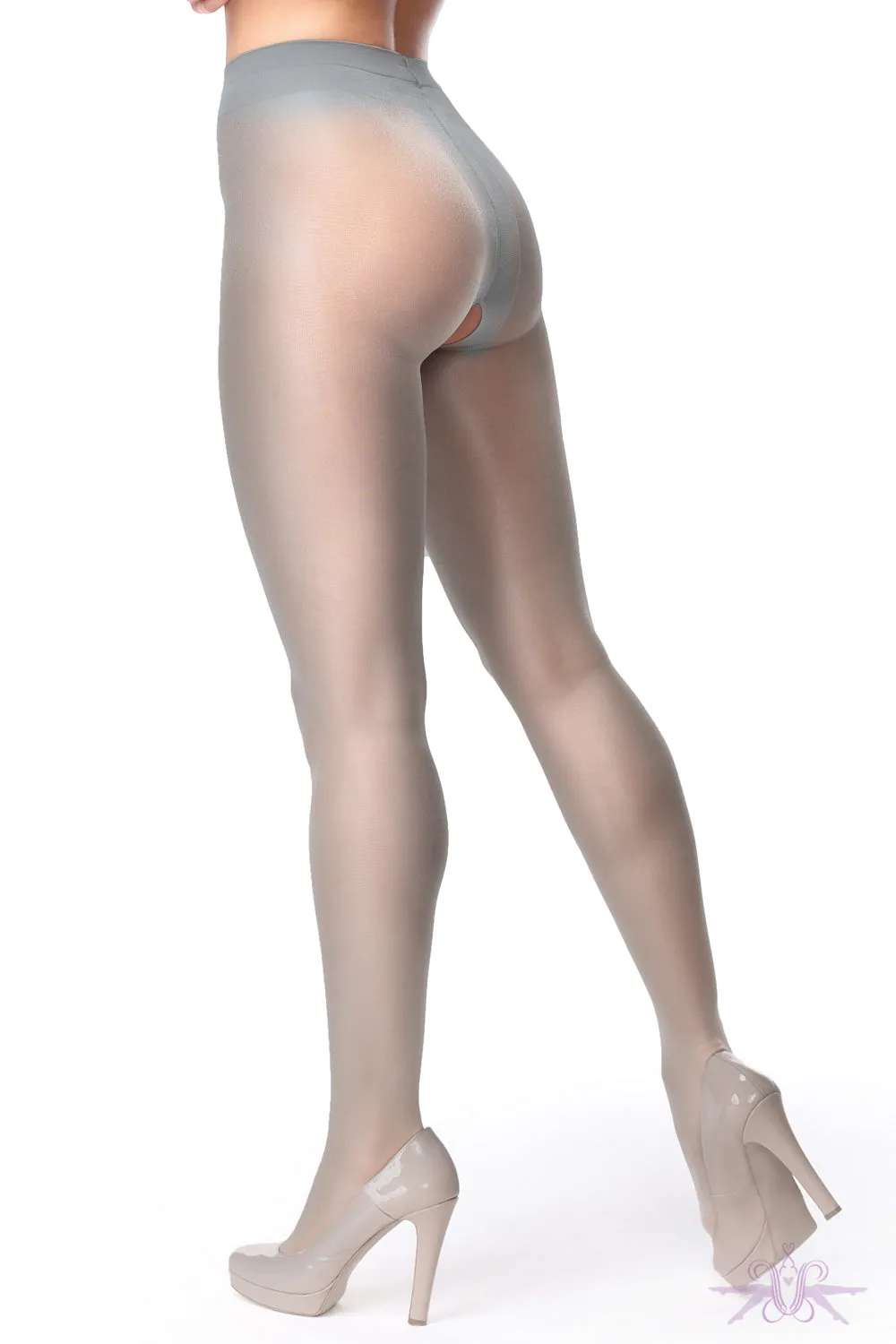 MissO 40 Denier Shiny Open Crotch Grey Tights