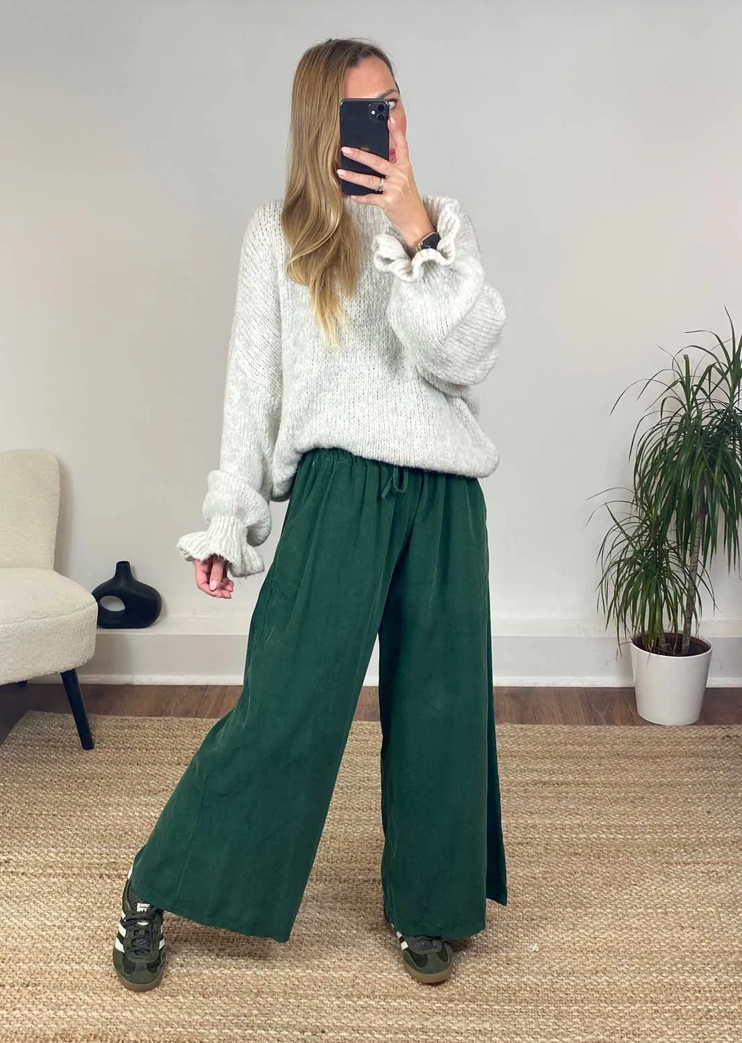 Misty Cord Wide Leg Pants in Green