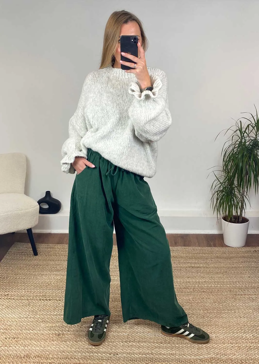 Misty Cord Wide Leg Pants in Green