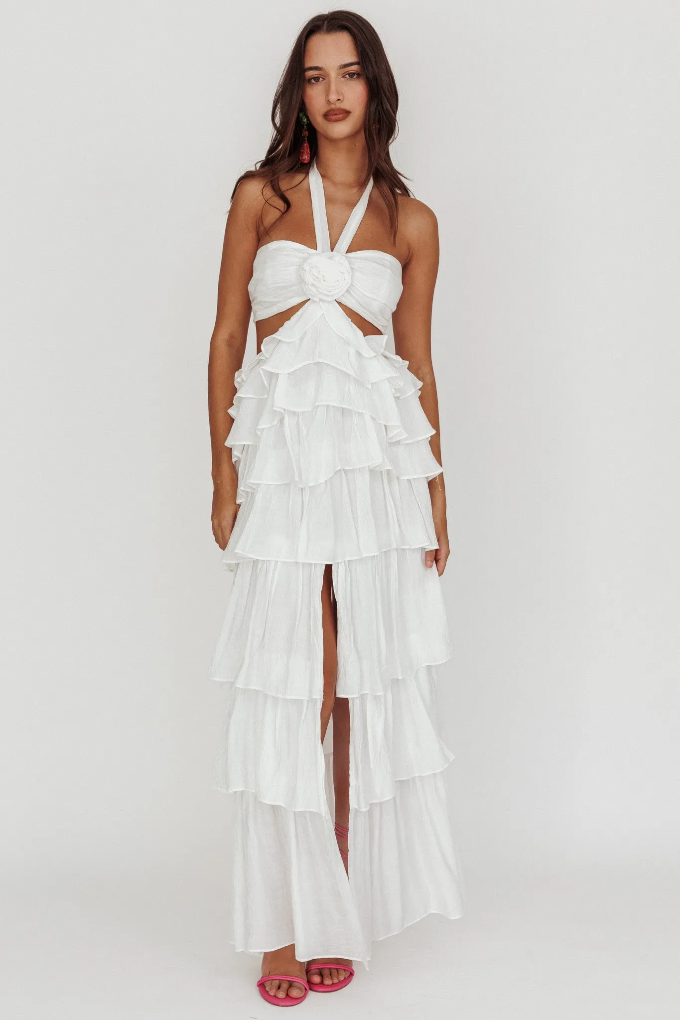 Morpheus Ruffle Halterneck Maxi Dress Off White