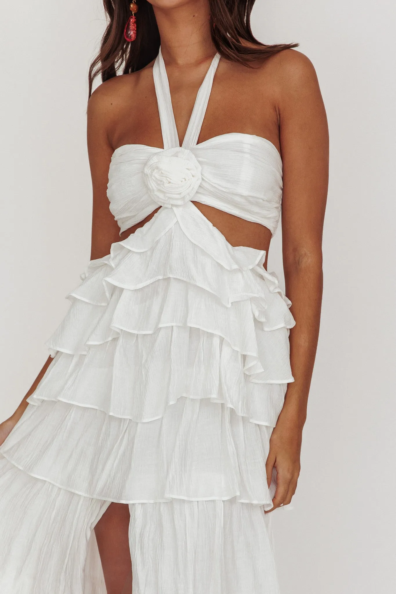 Morpheus Ruffle Halterneck Maxi Dress Off White