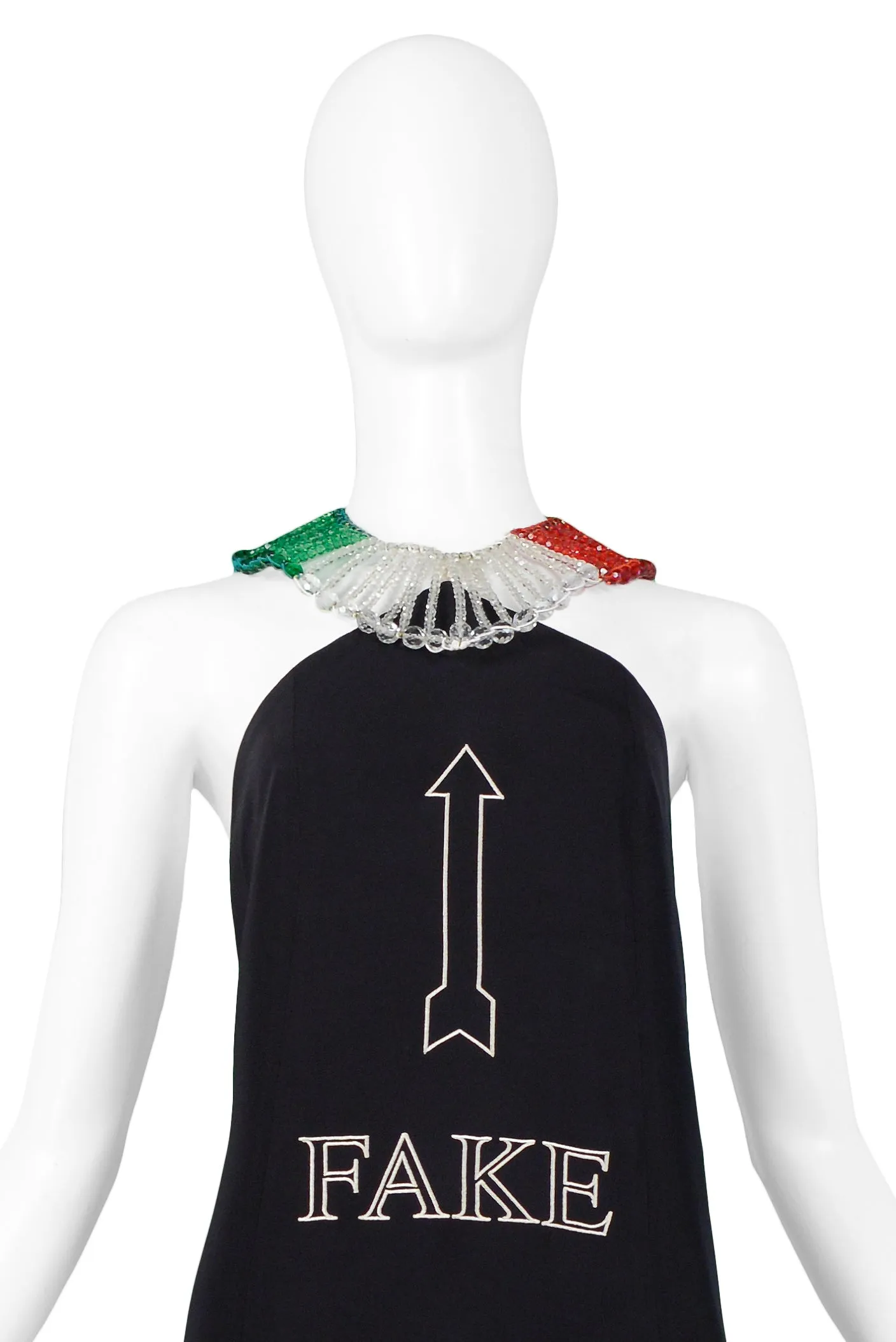 MOSCHINO 1995 ITALIAN FLAG "FAKE" GLASS BEAD DRESS