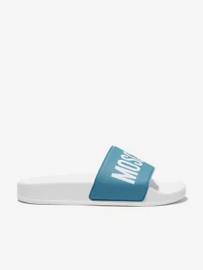 Moschino Kids Maxi Logo Sliders in Turquoise