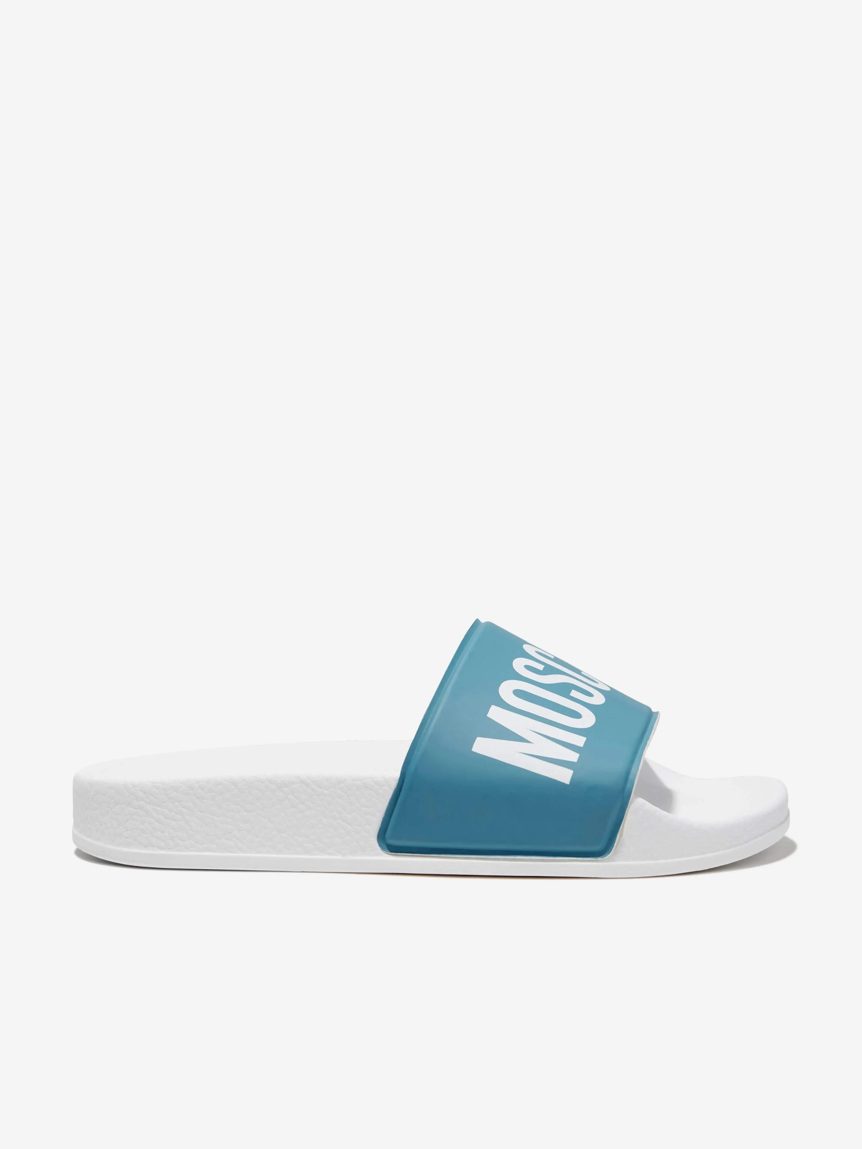 Moschino Kids Maxi Logo Sliders in Turquoise