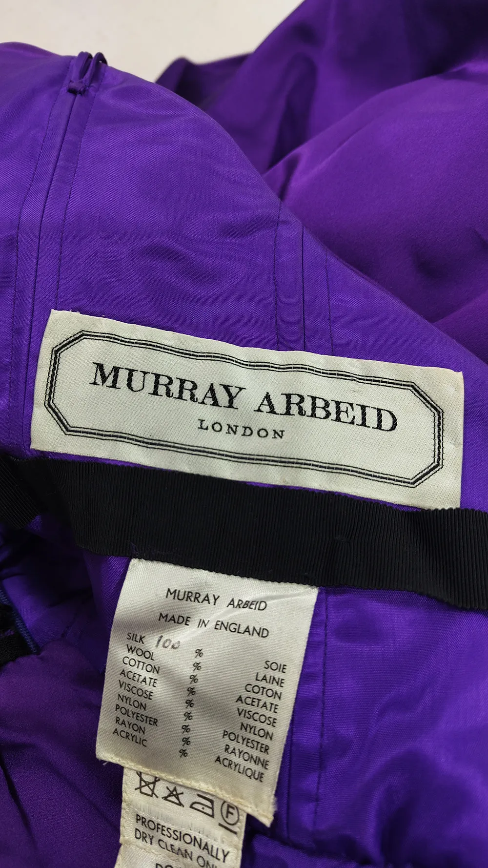 Murray Arbeid Vintage Purple Satin & Black Lace Evening Dress, 1980s