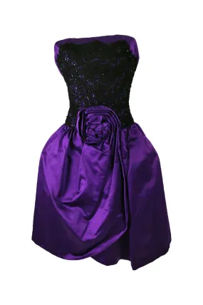 Murray Arbeid Vintage Purple Satin & Black Lace Evening Dress, 1980s