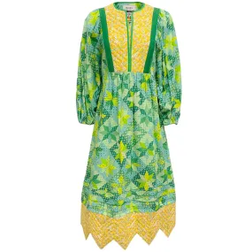 Muveil Green Multi Patchwork Quilted Midi Dress