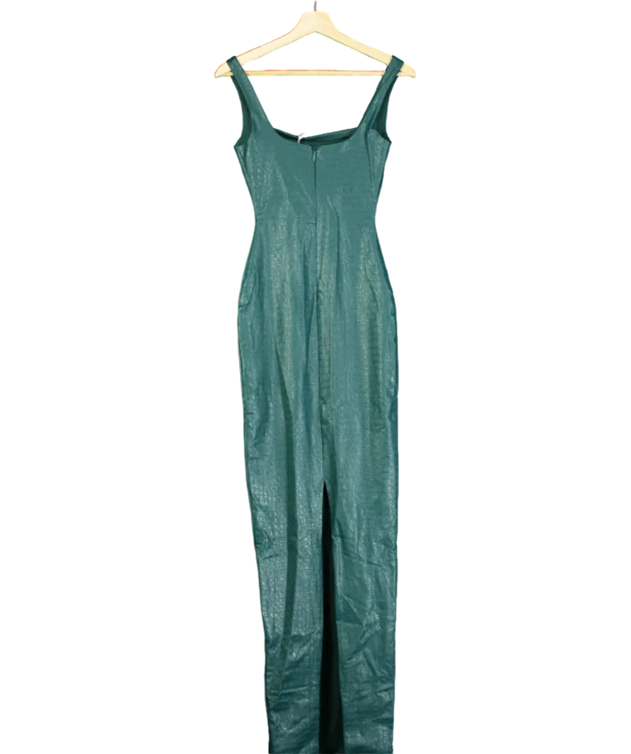 Naked Wardrobe Green Vegan Leather Croc Tank Maxi Dress UK XS