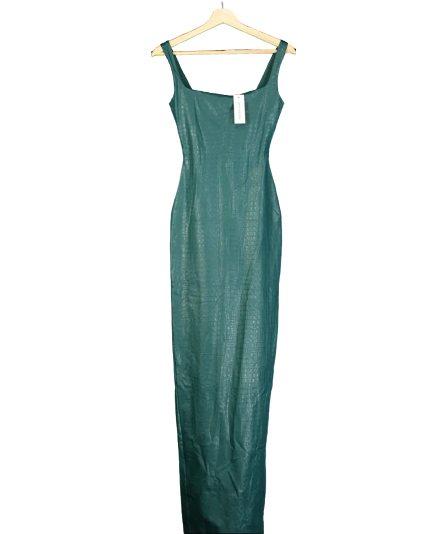 Naked Wardrobe Green Vegan Leather Croc Tank Maxi Dress UK XS