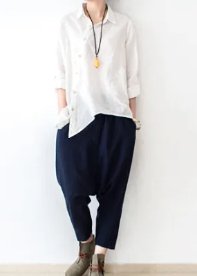 Navy plus size linen pants loose harem pants