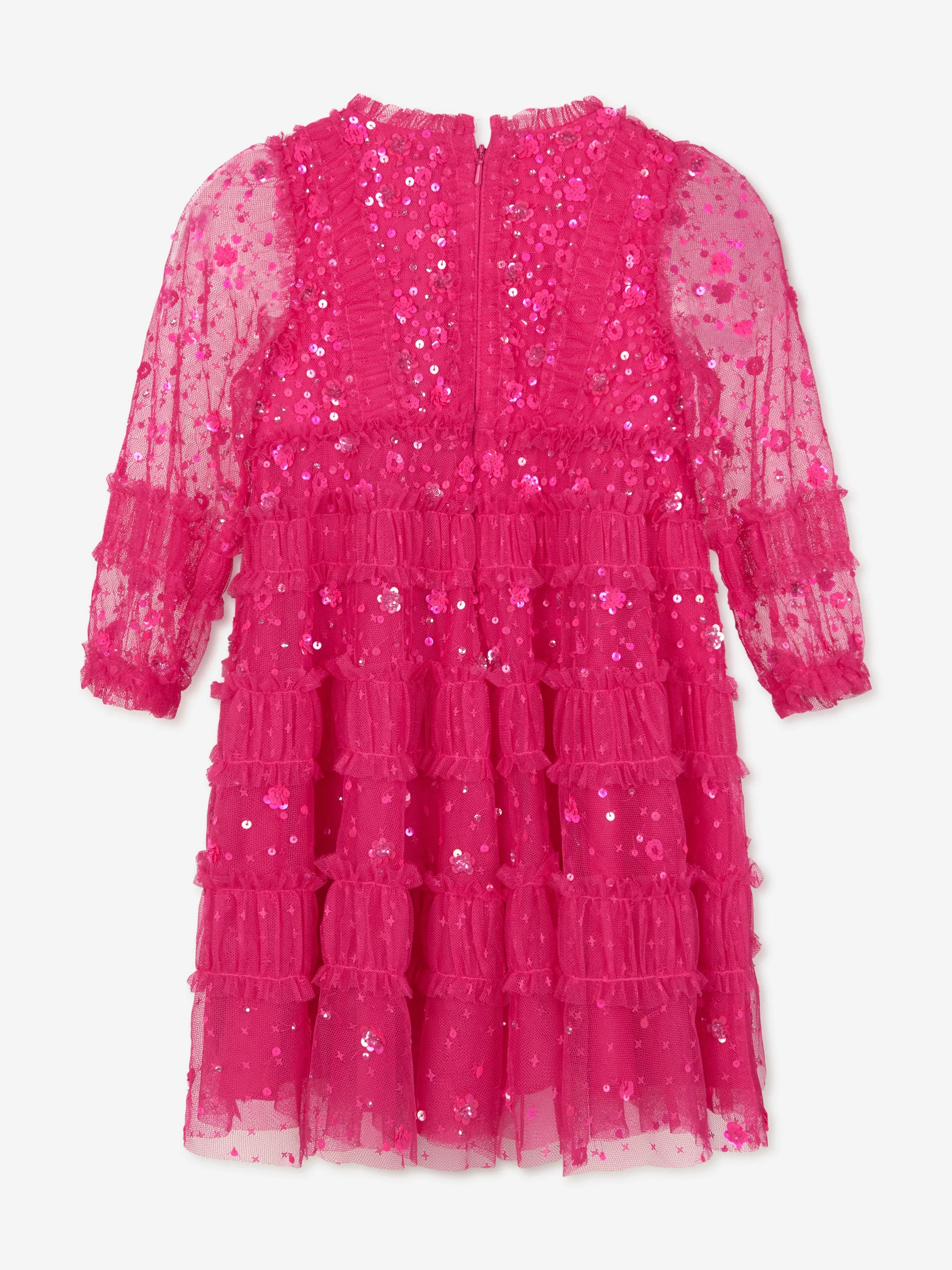 Needle & Thread Girls Violet Shimmer Long Sleeve Dress in Pink