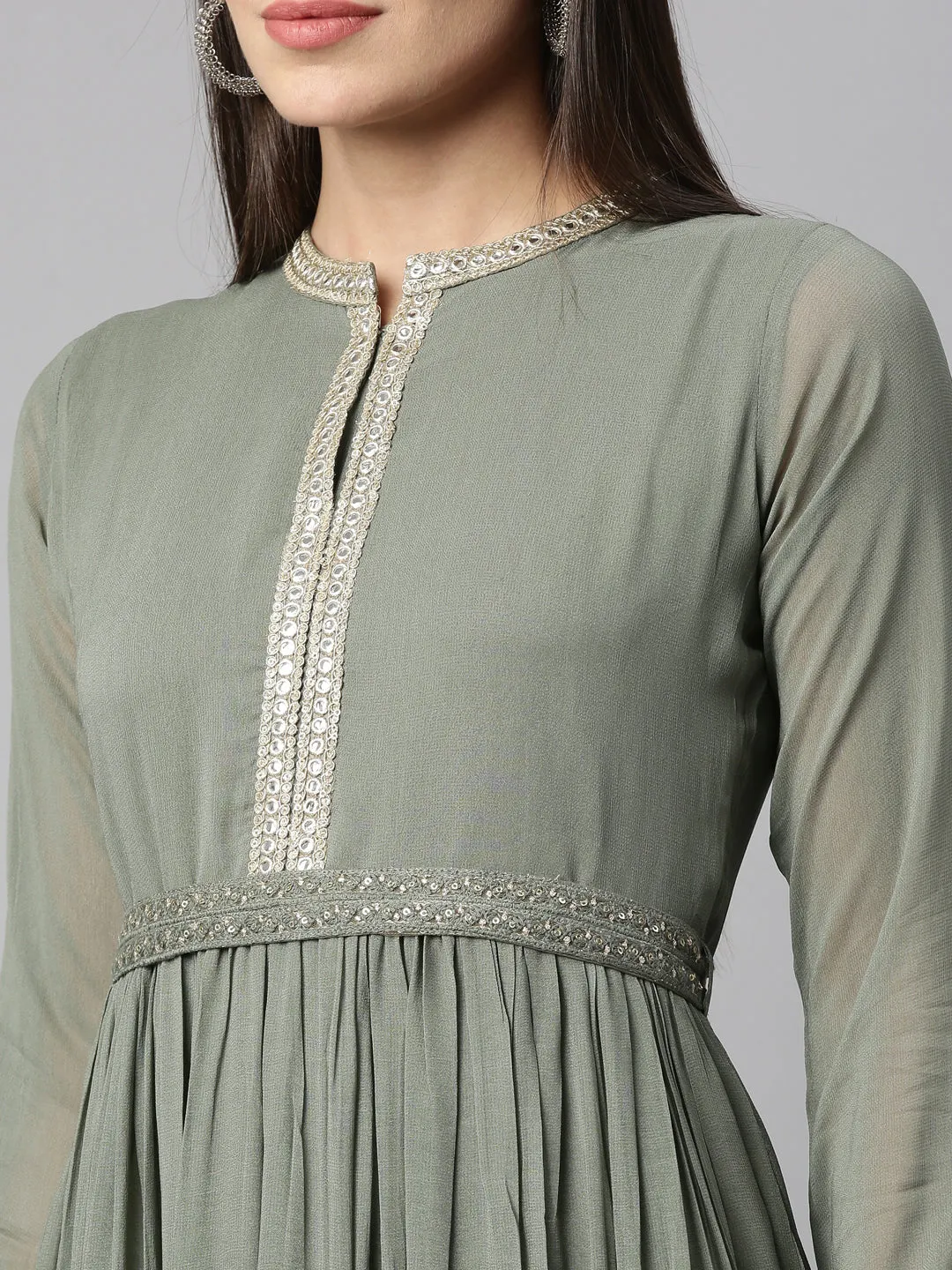 Neeru's Pista Color Georgette Fabric Kurta