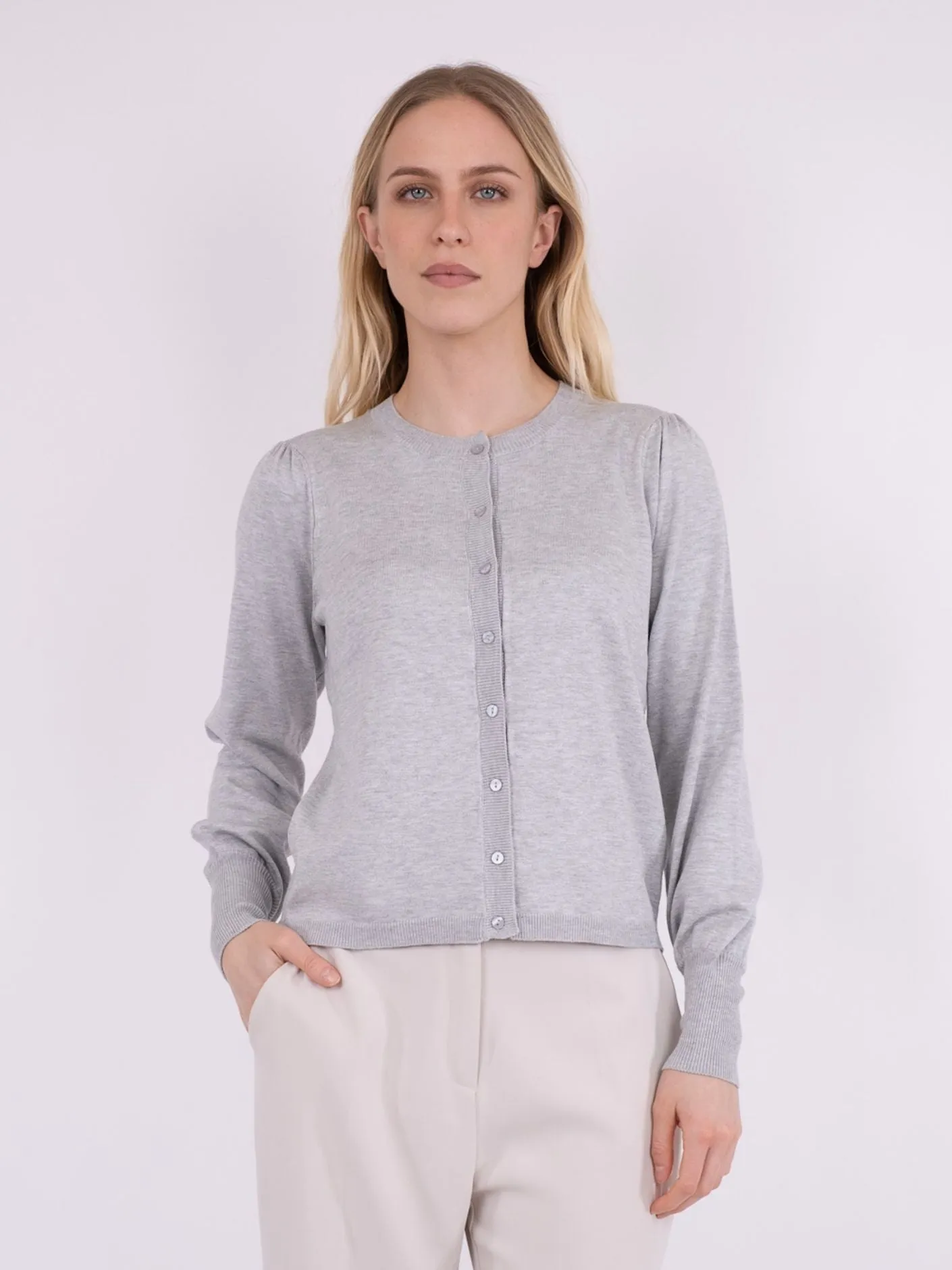 Neo Noir Rose Solid Knit Cardigan Light Grey Melange