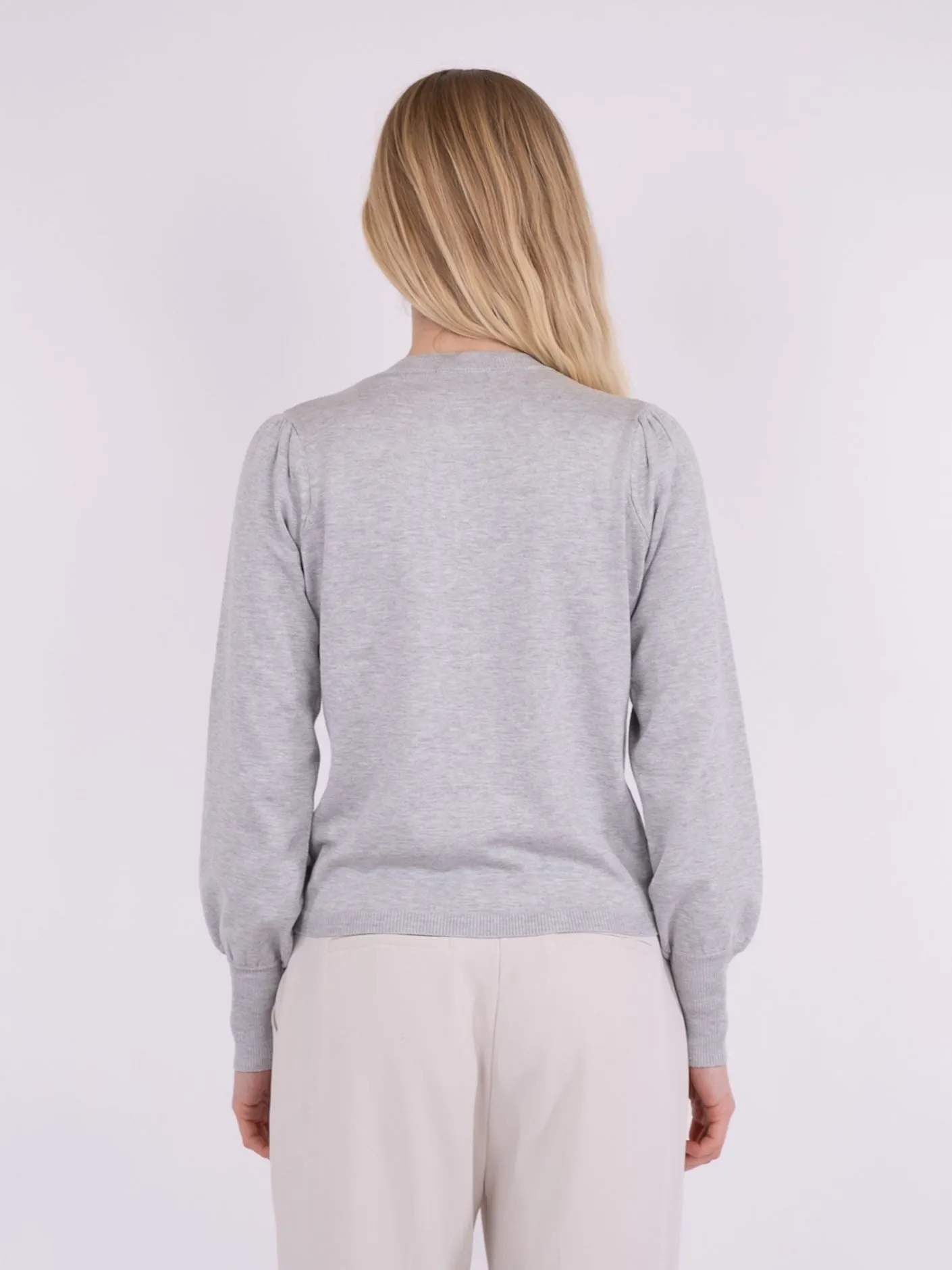 Neo Noir Rose Solid Knit Cardigan Light Grey Melange