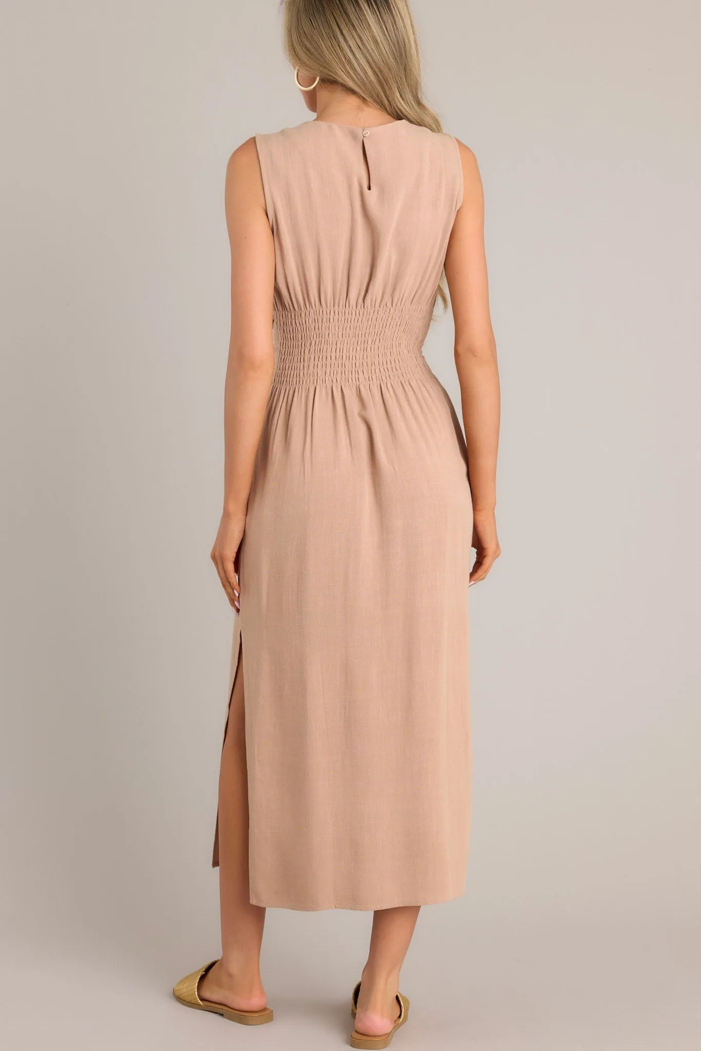 Nurturing Spirit Tan Waist Tie Maxi Dress (BACKORDER MAY)